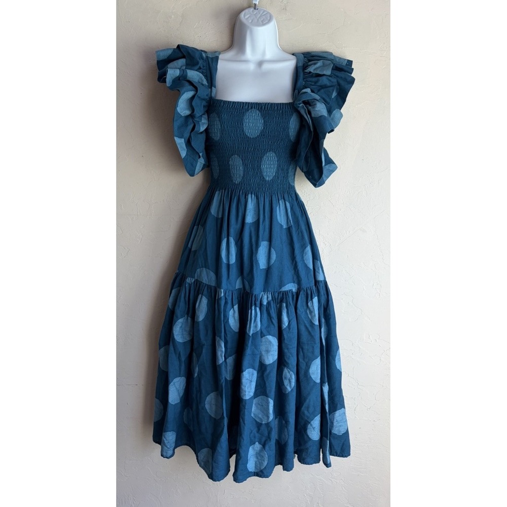 Elisamama Sola Dress S Blue Polka Dot Nigerian Batik Artisan Luxury Maximalist